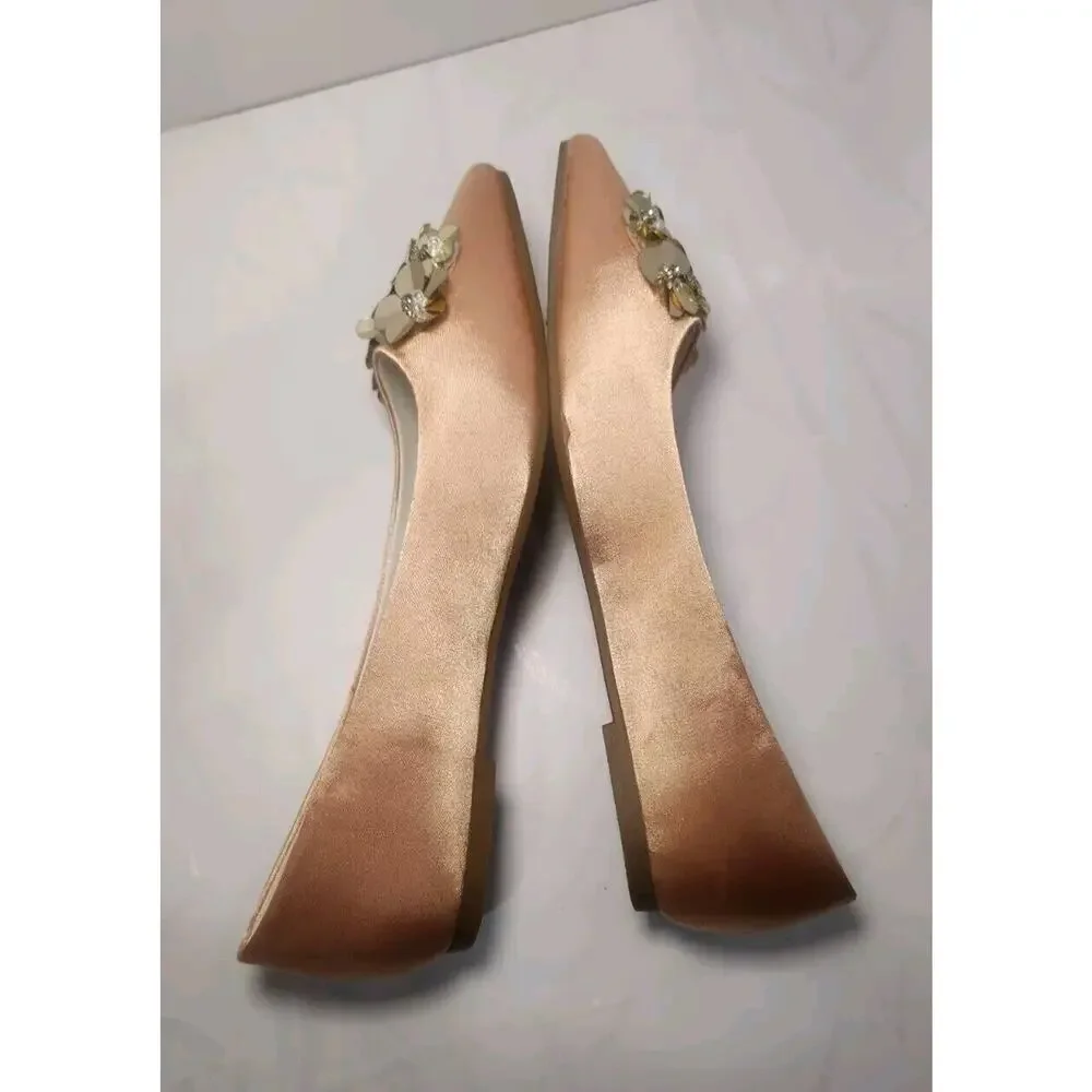 MACKIN J Pointy Toe Satin Sequin Flower Decor Ballet Flats Special Occasion 7.5‎ - Picture 6 of 9